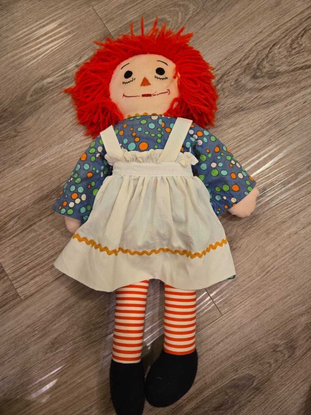 Vintage 1960s Homemade Raggedy Ann Doll - 21 inches Tall w/ Dress and Apron